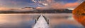 Jetty in Lake Chuzenji, Japan at sunrise in autumn